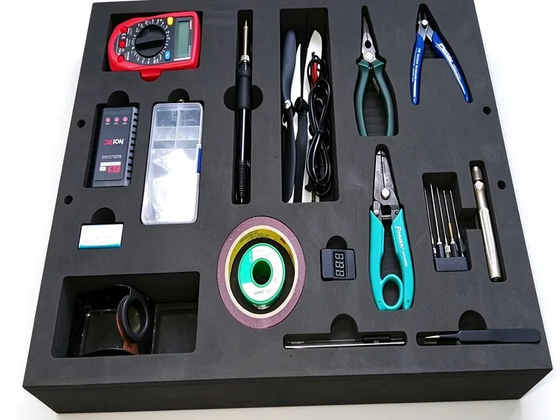 Custom cut EVA foam tool trays for organized storage and protection
