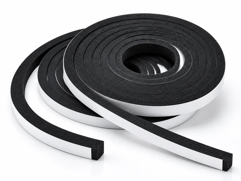 Adhesive backed EVA foam sealing strips and rolls