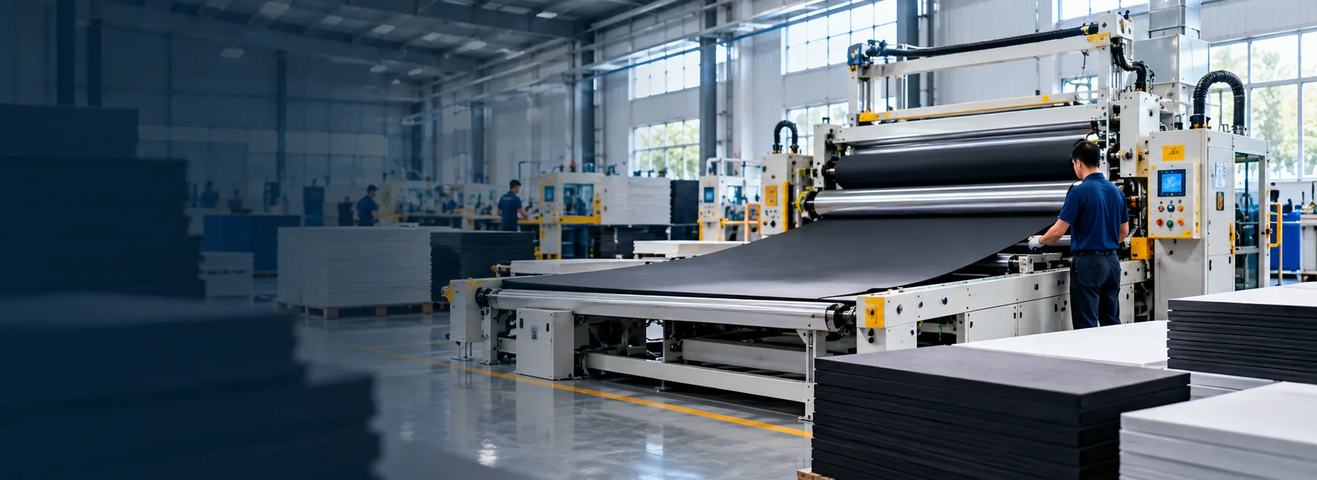 EVA foam production line with processing equipment and foam sheets at YUTANO factory